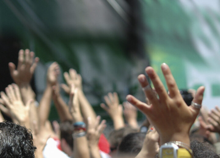 Crowd hands copy black white