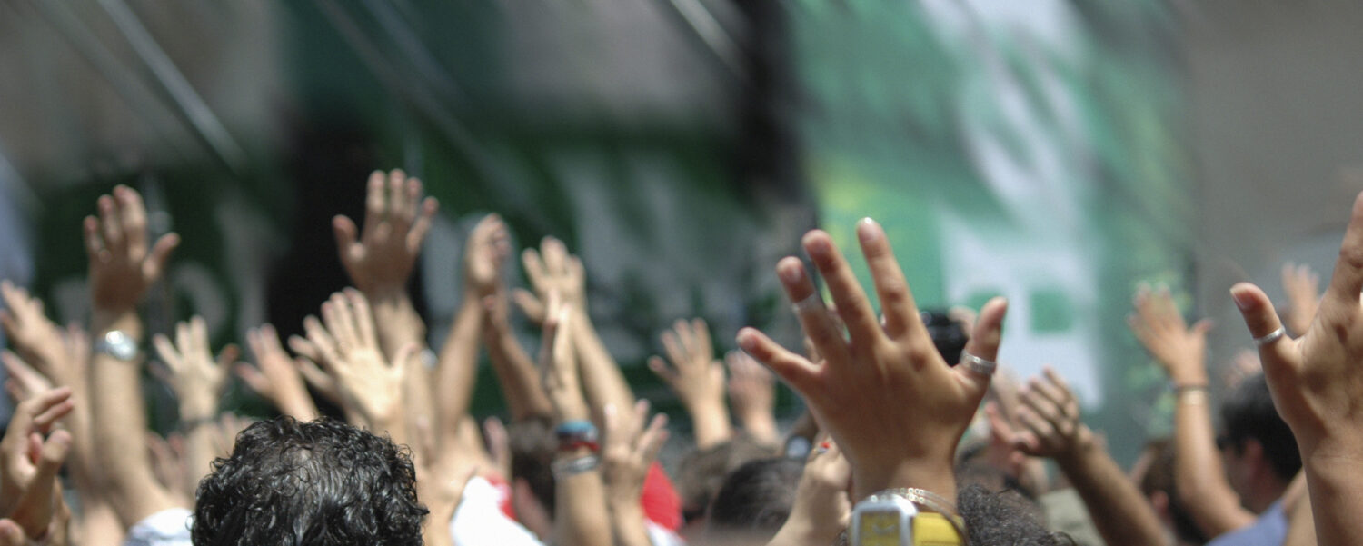 Crowd hands copy black white